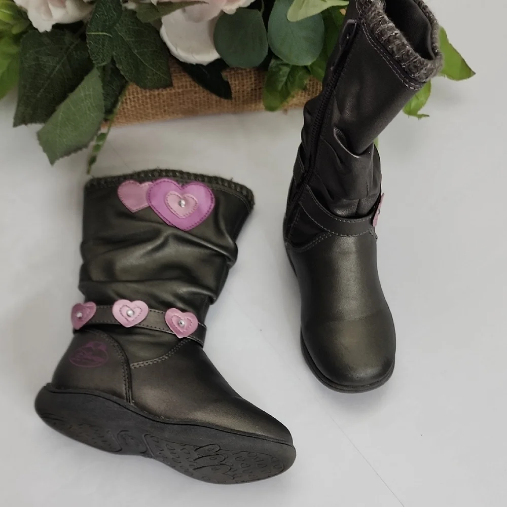 Black Kids Tall Boots with Pink Accent